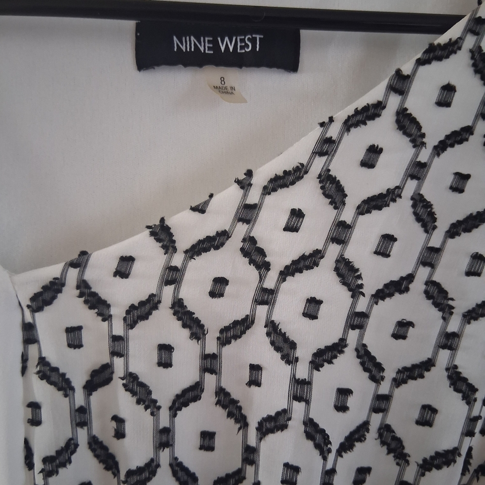 Nine West Asymmetrical Maxi Dress | Black & White Geometric  Elegant Chic SizeM - Picture 3 of 5